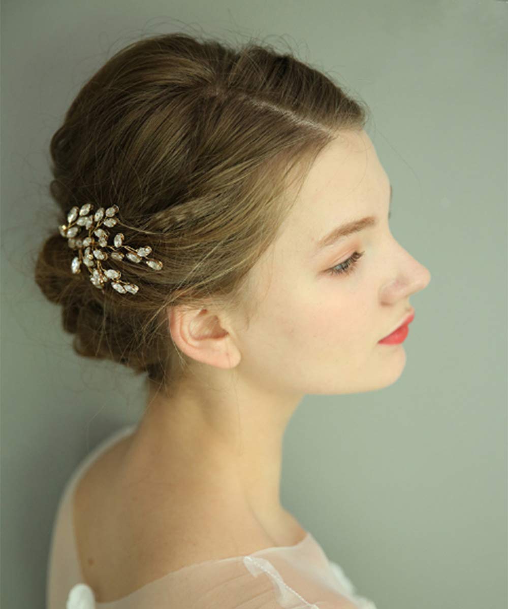 FXmimior Wedding Bridal Hair Accessories Wedding leaf crystal hair jewelry Wedding Comb Crystal Hair Comb Bridal Headpiece Bridal Hair Comb Rhinestone Comb (rose gold)