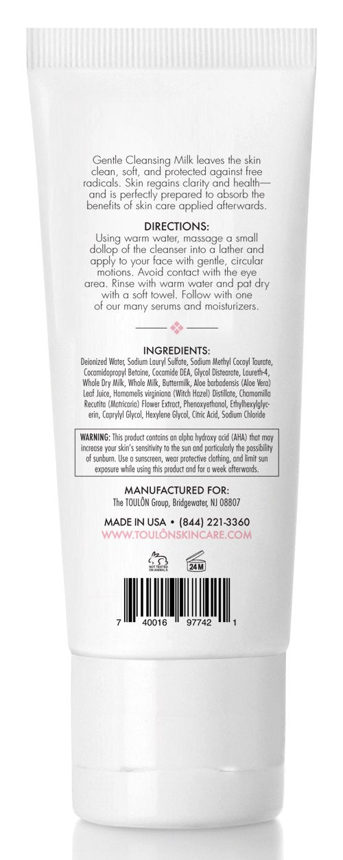 Gentle Milk Cleanser: Face Wash for Dry & Sensitive Skin; Mild Facial Cleanser with AHA, Lactic Acid, Aloe Vera & Antioxidants