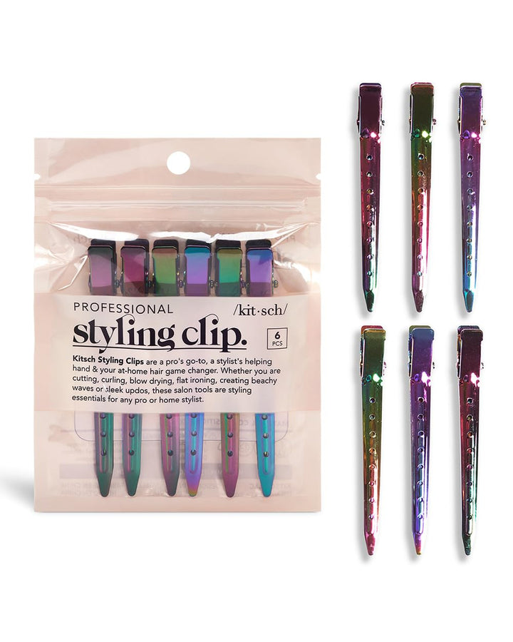 Kitsch Pro Styling Clip, 3.5 Inch Professional Strength Anodized Aluminum Hair Clips, 6 Count (Iridescent)
