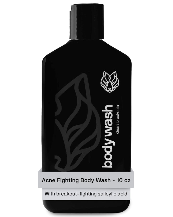 Black Wolf Salicylic Acid Body Wash for Men - 10 Fl Oz Men's Acne Body Wash - Charcoal Helps Reduce Acne Breakouts & Cleanse Your Skin - Full Coverage & Deep Clean Treatment - Men's Bodywash