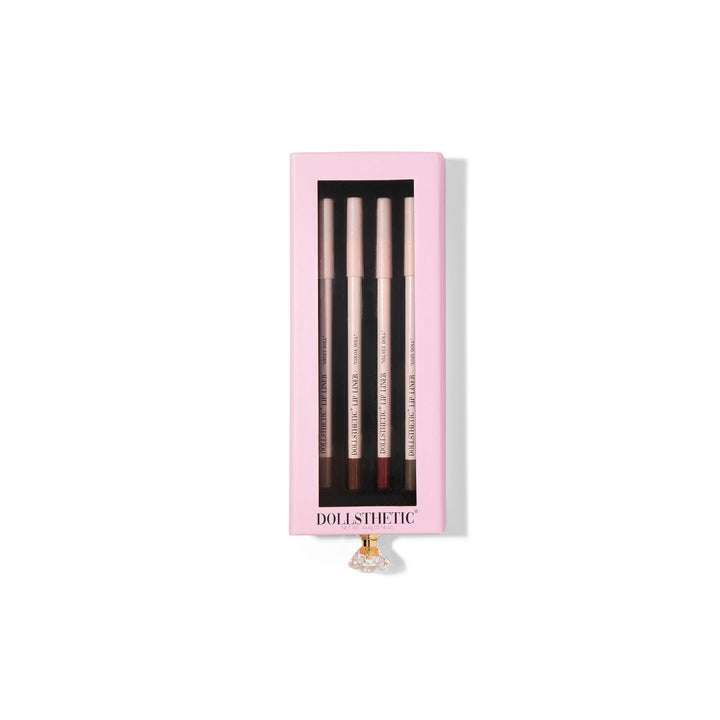 DOLLSTHETIC® - 4 Premium Brown Wooden Lip Liners, Creamy & Long-Lasting, Matte Finish, Vegan & Cruelty-Free (Cocoa Doll, Sweet Doll, Velvet Doll, Cozy Doll)