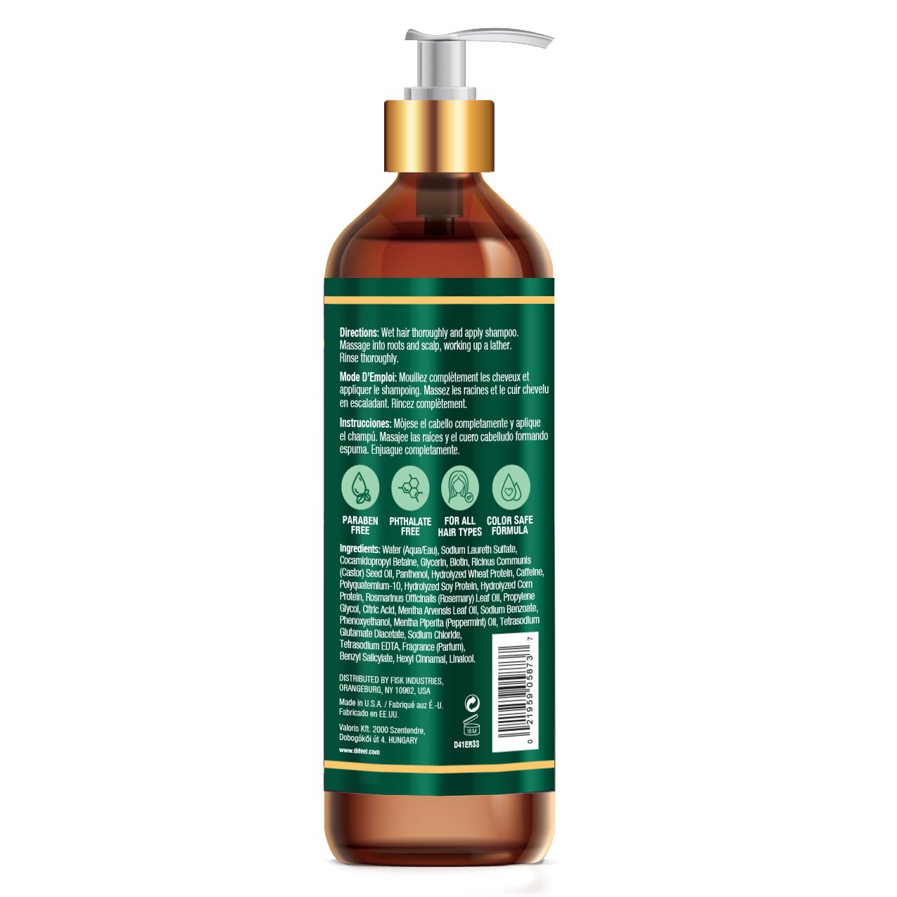 Difeel Elevated Rosemary and Mint Shampoo 33.8 oz. - Made with Natural Rosemary Oil for Hair Growth, Paraben Free Shampoo