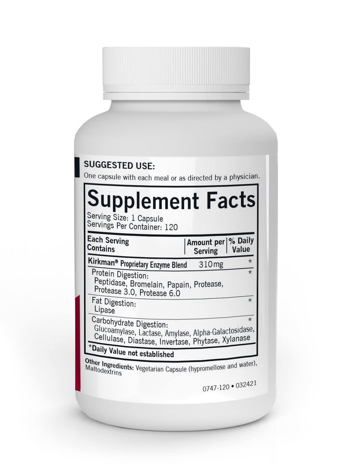 Kirkman - Enzyme Complete/DPP-IV - 120 Capsules - Potent Digestive Aid - Broad Spectrum Digestive Enzyme - Hypoallergenic
