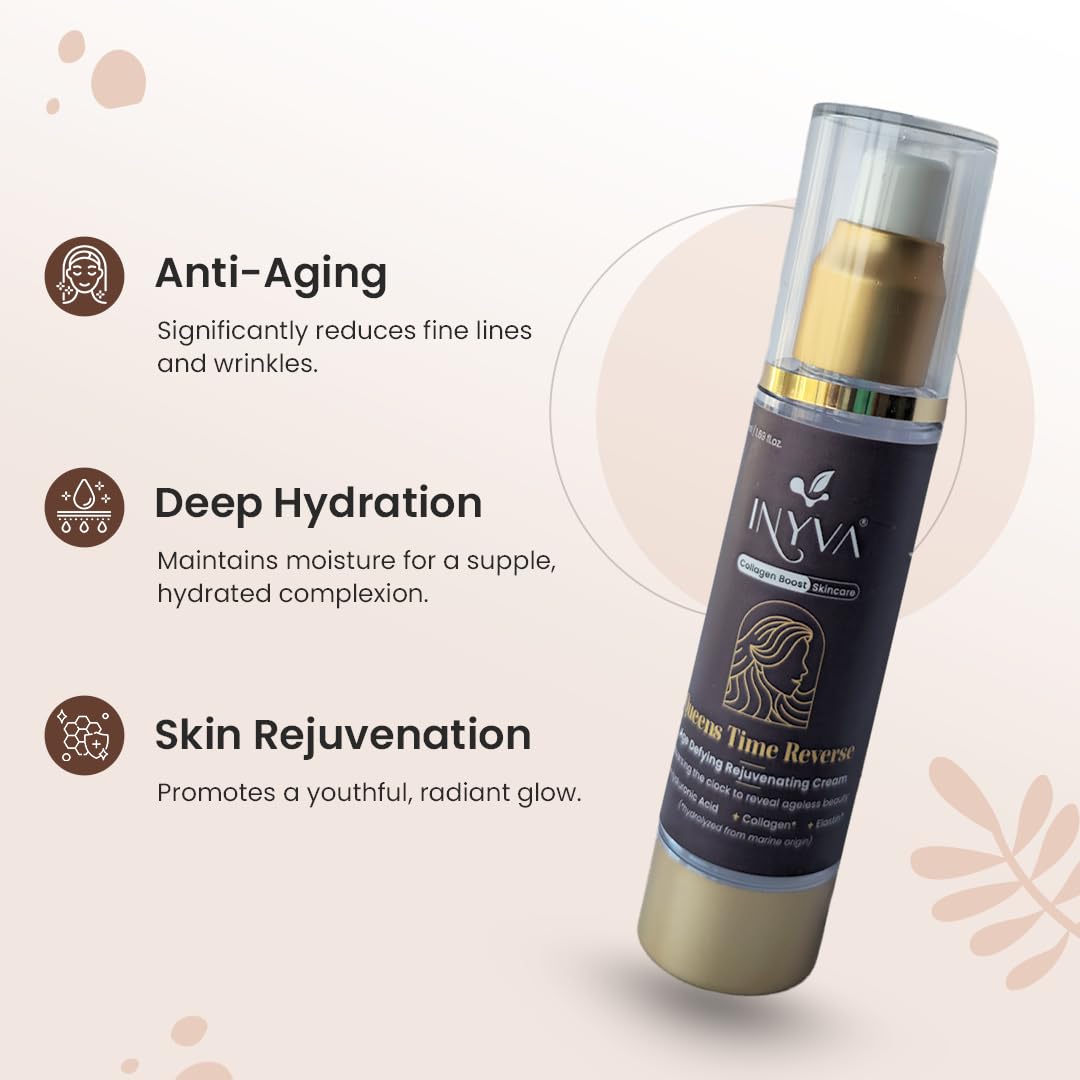 INYVA Skincare Time Reverse Anti Aging Cream With Hyaluronic Acid, Collagen, Elastin & Vitamin E Skin Firming, Hydrating, Wrinkle Reduction & Skin Rejuvenation - 1.7 Oz
