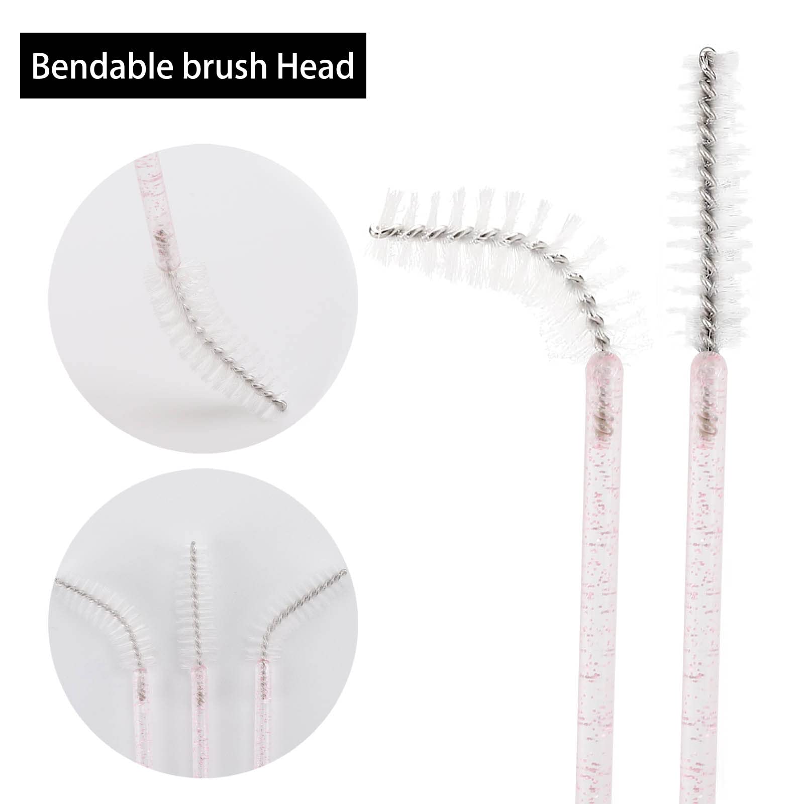 Tbestmax 300 Pcs Disposable Spoolies, Mascara Wand Eyelashes Brushes Applicator for Eyebrow Eye Lash Extension Pink Stick White Head