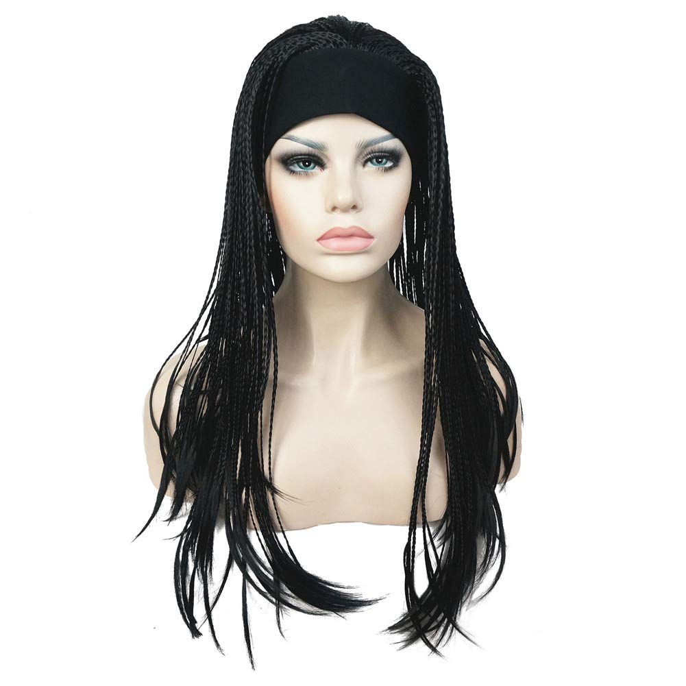 #1-Black: Aimole Long Braiding Crochet Hair Fully Hand Tied Twist Braided With Headband Half Wig(1-Black)