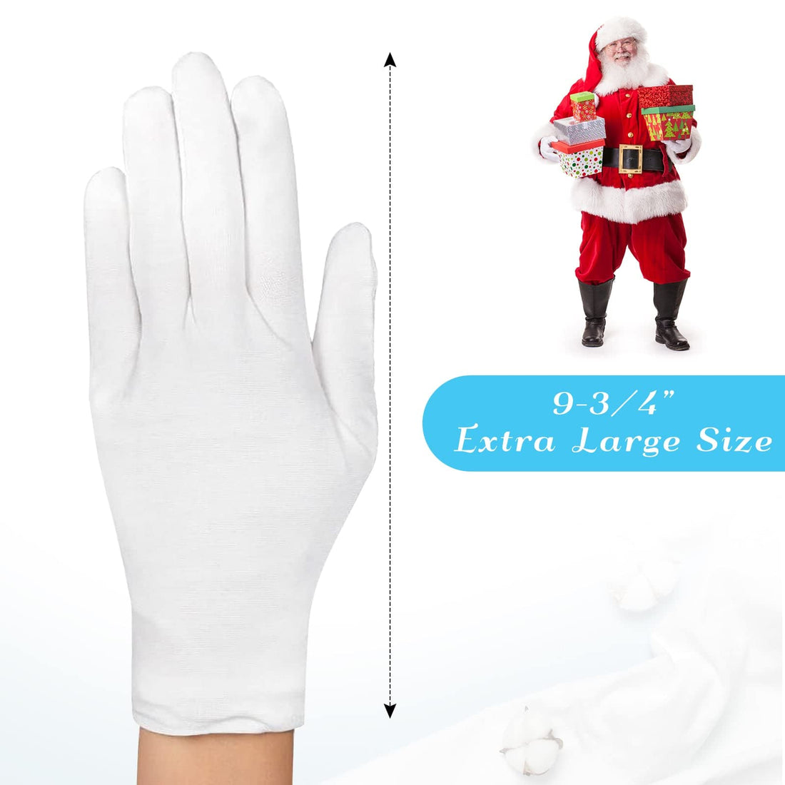 Paxcoo 6 Pairs XL White Cotton Gloves for Dry Hand Moisturizing Cosmetic Eczema Hand Spa and Jewelry Inspection