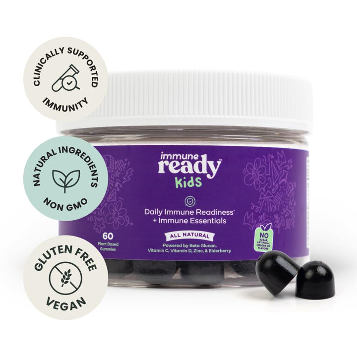 Immune Ready™ - Daily Immune Readiness Kids Gummies - Beta Glucan + Elderberry, Vitamin C, D3, & Zinc - Non-GMO, Vegan, Sugar-Free - Mixed Berry Flavor - 60 Gummies