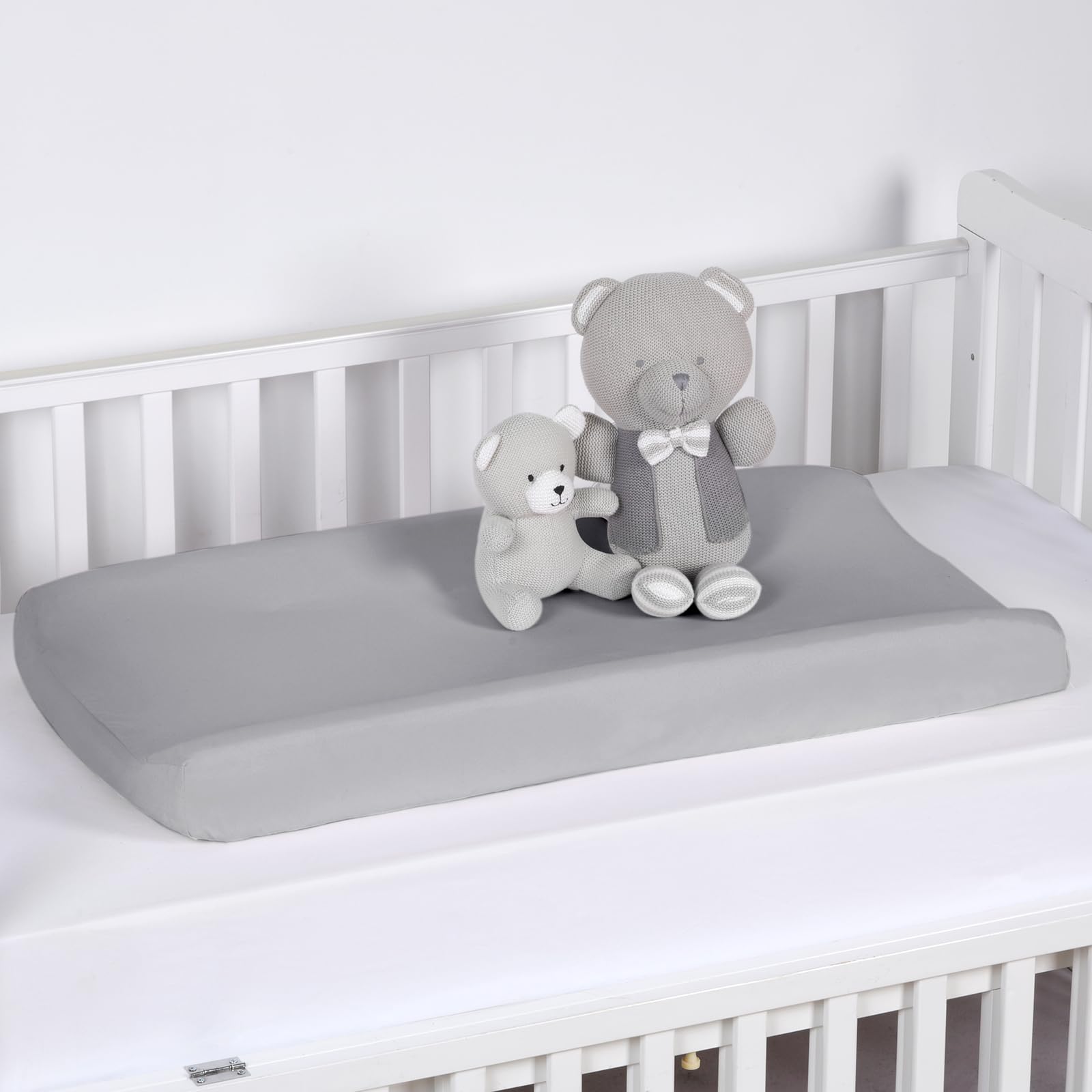 PHF Baby Changing Pad Covers for Boys Girls, 2 Pack Ultra Soft Breathable Microfiber Changing Pad Table Sheets for Most Baby Changing Pads, Light Grey & Navy