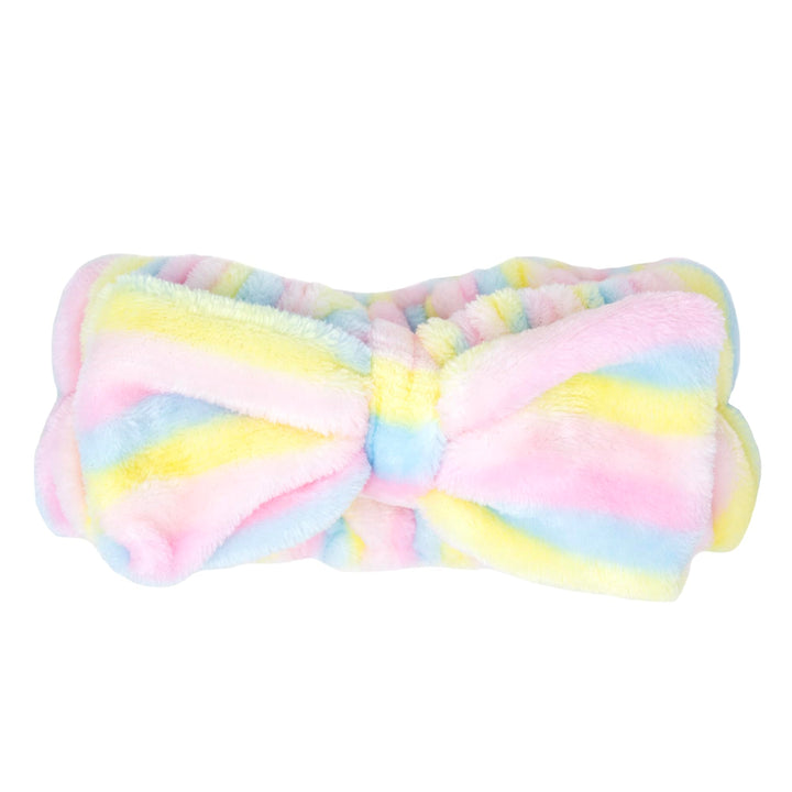 The Crème Shop Spa Teddy Headyband - Pastel Stripped, Spa Headband for Washing Face, Skincare Headbands, Soft & Fluffy Headbands for Women (Pack of 1)