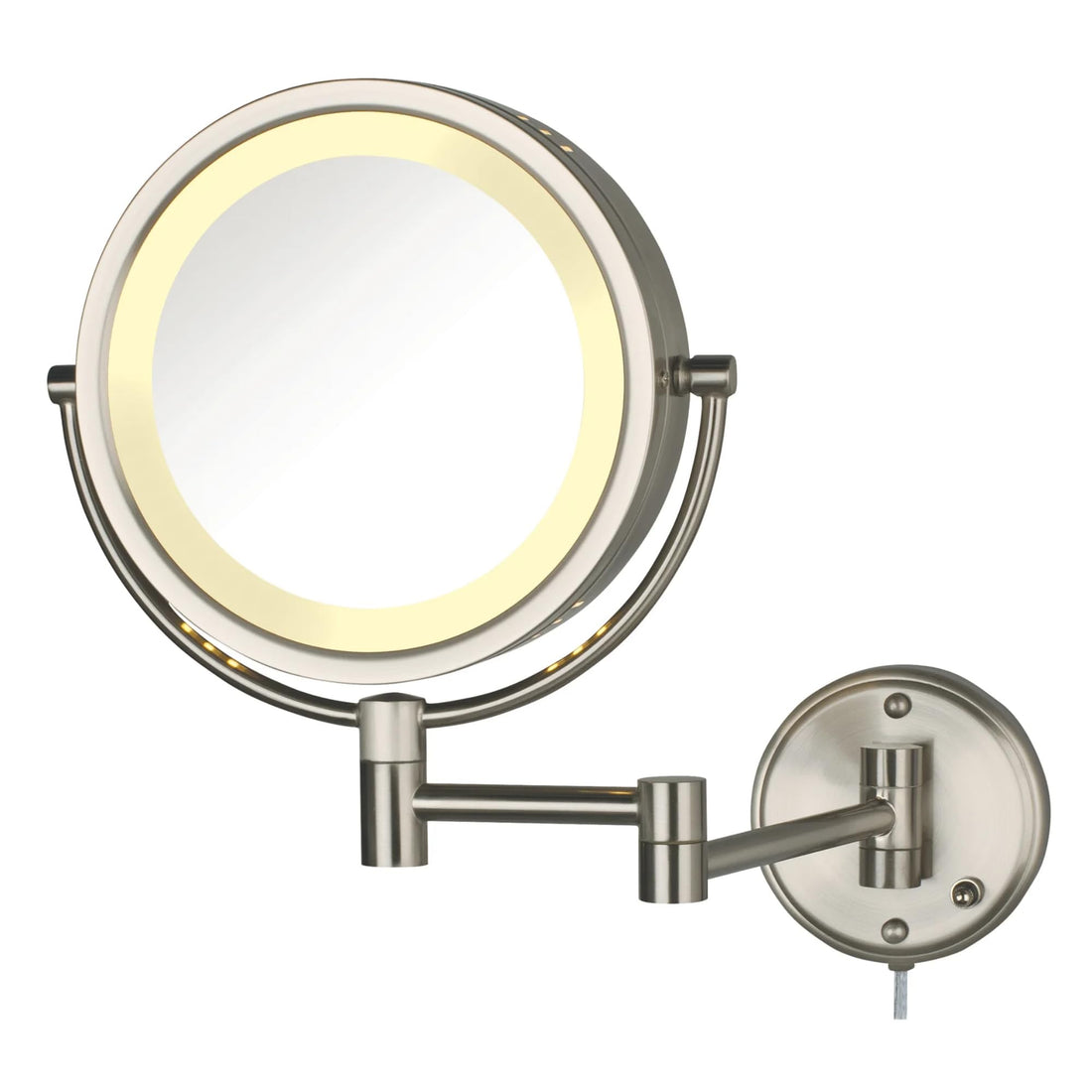 Jerdon HL75N 8.5-Inch Lighted Wall Mount Makeup Mirror with 8x Magnification, Nickel Finish