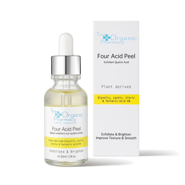 The Organic Pharmacy Four Acid Peel, Gentle Exfoliator Derived from Natural Ingredients, Reduces Blemishes and Acne, Use Nightly, 30mL
