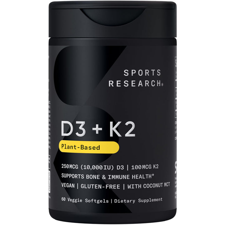 Sports Research® Vegan D3 10,000iu with Vitamin K2 100mg - Formulated with Coconut MCT Oil - Vegan Certified, Soy & Gluten Free - 60 Softgels