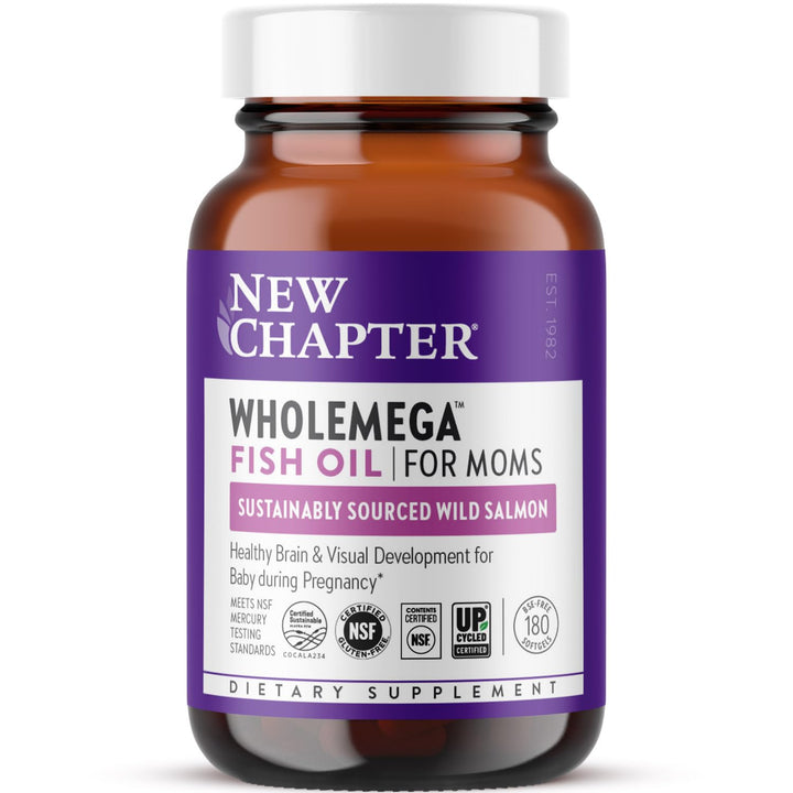 New Chapter Wholemega for Moms Fish Oil Supplement - Prenatal DHA with Omega-3 + Vitamin D3 for Prenatal & Postnatal Support - 180 ct, 500mg Softgels