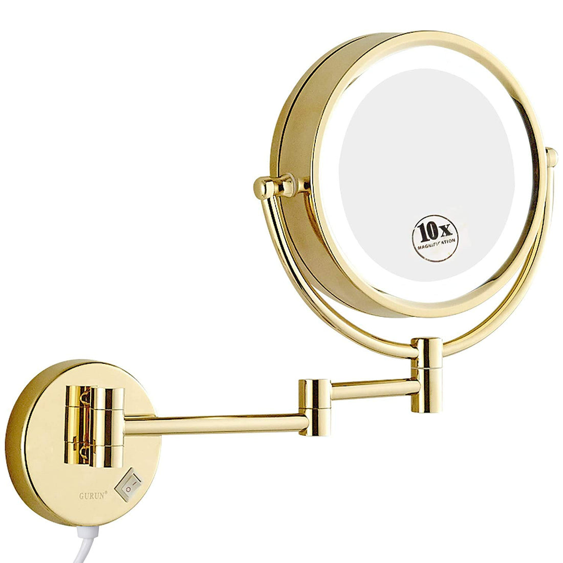 GuRun 8.5 Inch LED Lighted Wall Mount Makeup Mirror with 10x Magnification,Gold Finish M1809DJ(8.5in,10x)