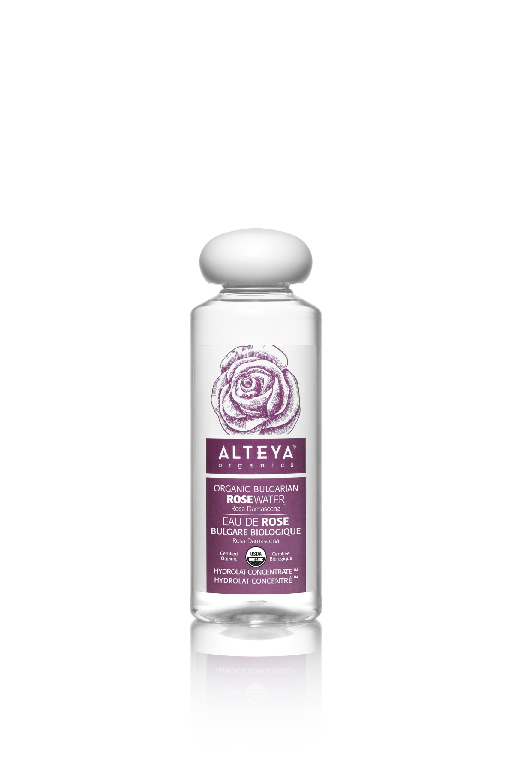 Alteya Organics Rose Water USDA Certified Organic Facial Toner, 8.5 Fl Oz/250mL Pure Bulgarian Rosa Damascena Flower Water, Award-Winning Moisturizer BPA-Free Bottle with Reducer
