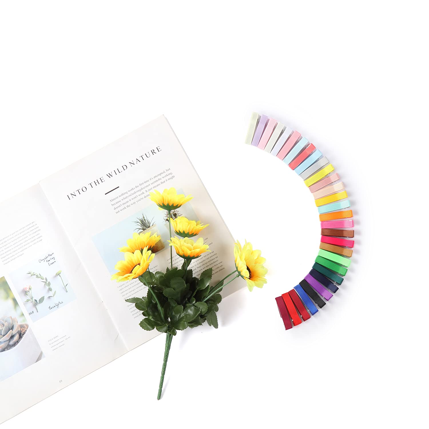 Cinaci 60 Pack/30 Pairs Solid 2 Inch Grosgrain Ribbon Fabric Covered Fully Lined Alligator Hair Clips Duckbill Small Cloth Wrapped Barrette DIY Craft Hair Bows Accessories for Baby Girls Toddlers Kids