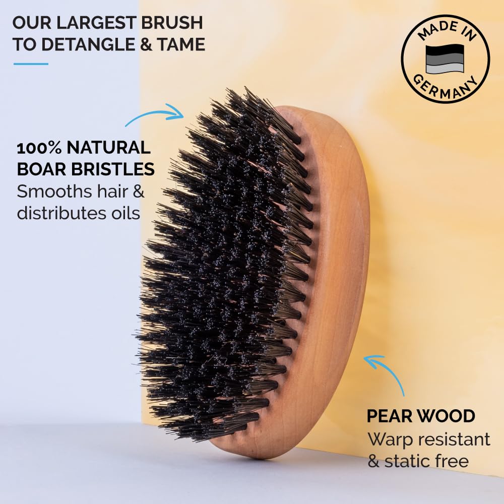 Zeus Military-Style 100% Boar Bristle Large Oval Brush Set in Tin - Made in Germany (Second-Cut Bristles (Medium-Firm))