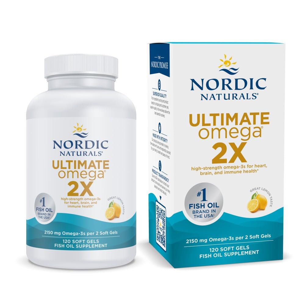 Nordic Naturals Ultimate Omega 2X, Lemon Flavor - 120 Soft Gels - 2150 mg Omega-3 - High-Potency Omega-3 Fish Oil with EPA & DHA - Promotes Brain & Heart Health - Non-GMO - 60 Servings