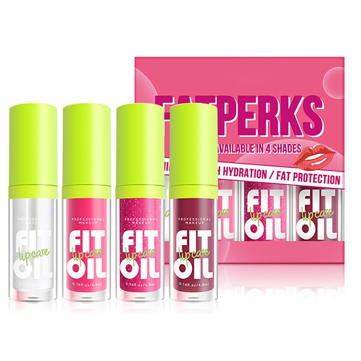 Qifylmaf 4 Colors Lip Oil Lip Glaze, Big Brush Head Hydrating Lip Glow Oil, Transparent Toot Tinted Nourishing Long Lasting Repairing Lightening Lip Lines (Set A)