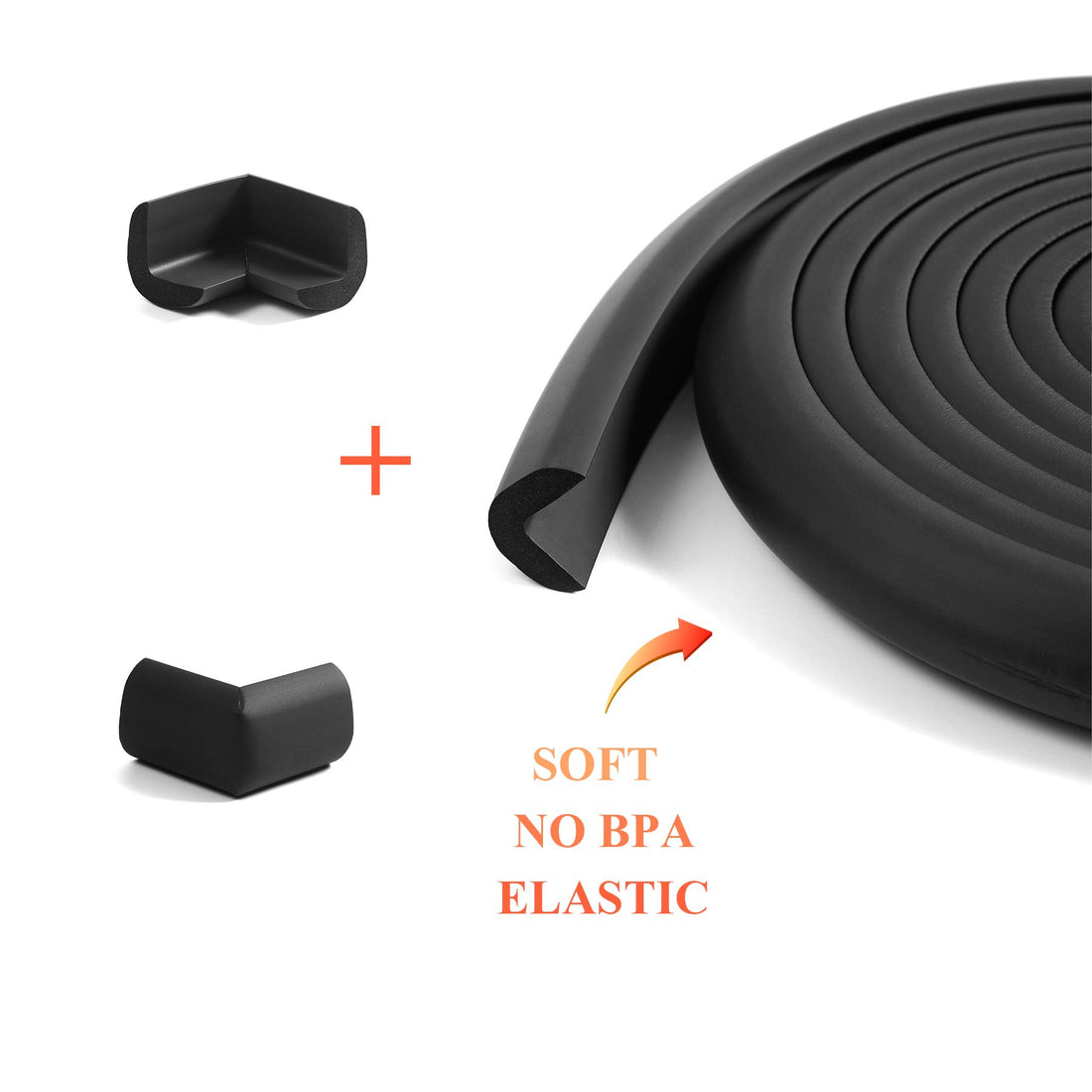 Furnigear Edge and Corner Guard, Foam Safety Bumpers, Baby Proofing Safety Table Corner Protectors, (16.4 Ft Edge + 4 Corners), Brown, Self-Stick