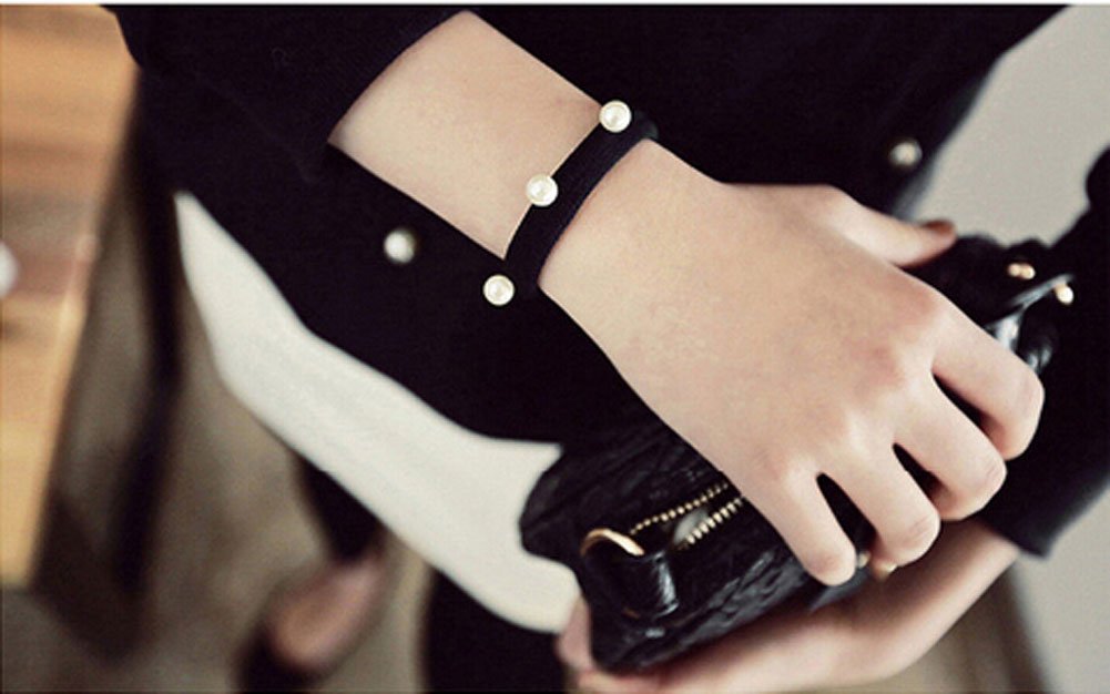 20 Pcs Black Man-made Pearl Elastic Hair Bands Cotton Stretch Hair Ties Ponytail Girl Headbands Hair Ropes Hair Accessories