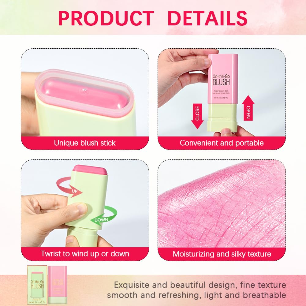 Paminify Multi-Use Cream Blush Stick,2-in-1 On-the-Go Blush for Cheek and Lip Tint,Waterproof Hydrating Tinted Solid Moisturizer Blendable Natural Grow Nude Face Blush Makeup,01 shy pink