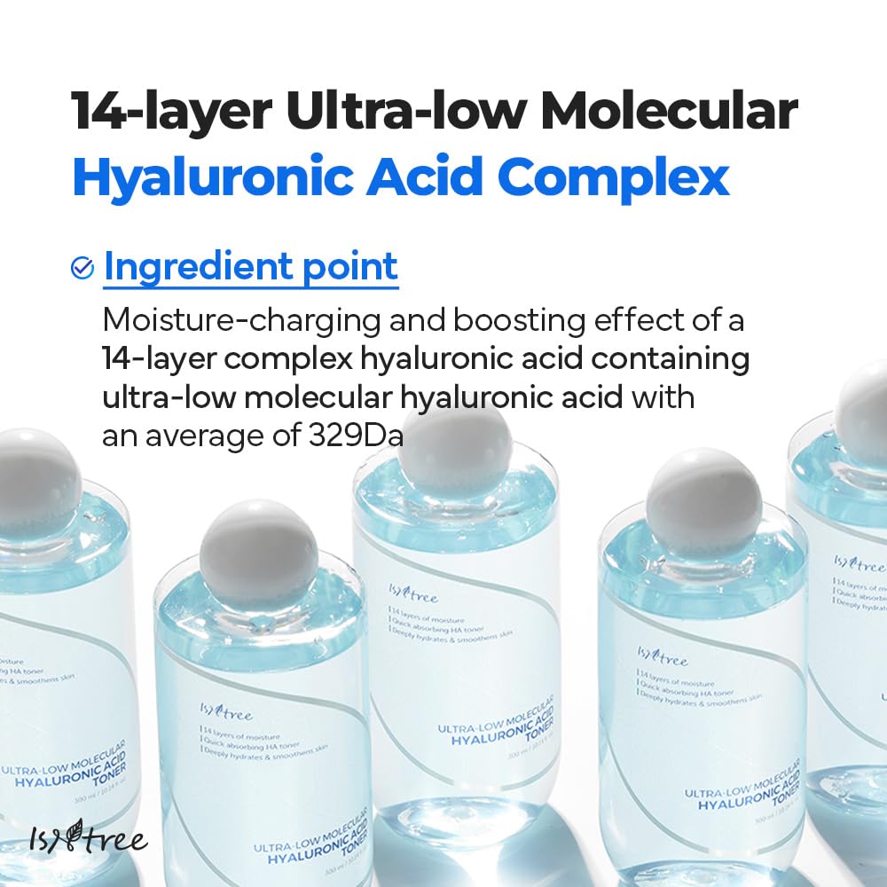 ISNTREE Ultra-Low Molecular Hyaluronic Acid Toner 300ml, 10.14 fl.oz | Korean Skincare | Quick Absorbing | Deep Hydration & Skin Smoothing | Vegan Skincare