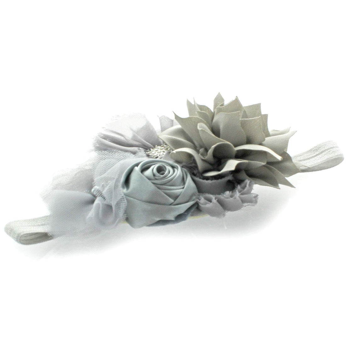 My Lello Headband Shabby Fabric Flower Cluster Baby - Infant - Toddler - Girl Stretchy Elastic Gray