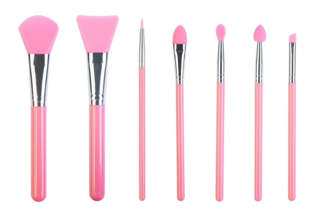 LORMAY 7 Pcs Silicone Makeup Brushes for Face Care, Eyeliner, Eyebrow, Eye Shadow, Lip Care, and UV Resin Epoxy Art Crafting (Pink)