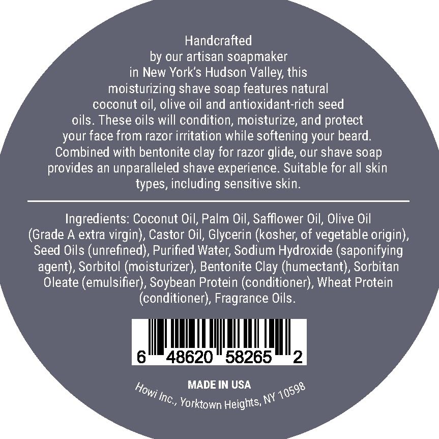 Taconic Shave Barbershop Quality EXCALIBUR Shaving Soap with Antioxidant-Rich Hemp Seed Oil - Fresh Clean Masculine Scent