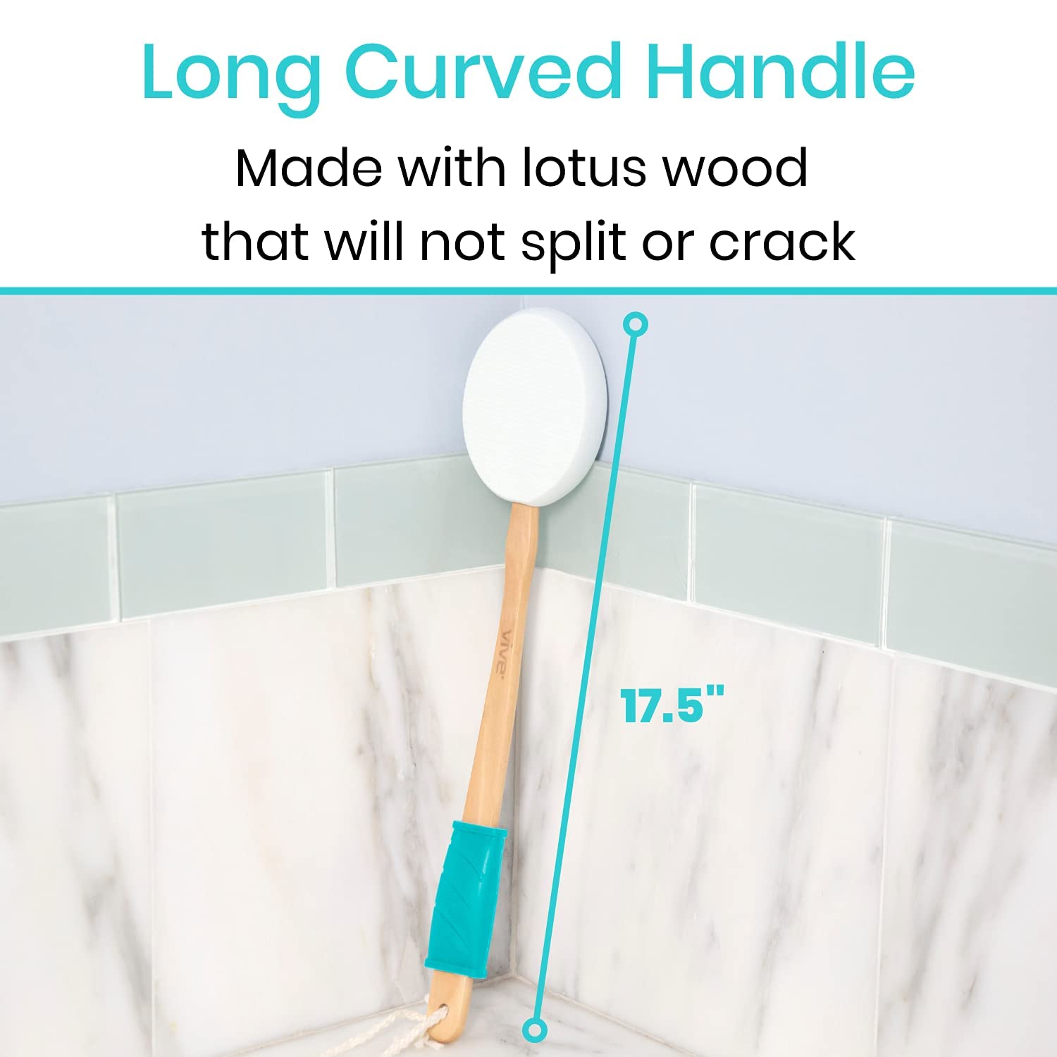 Vive Lotion Applicator for Back, Feet (17.5) - Self Washer Beauty Shower Sponge, Long Handle Cream Wand for Elderly, Women - Apply Medicine, Skin Cream, Body Wash, Sunscreen