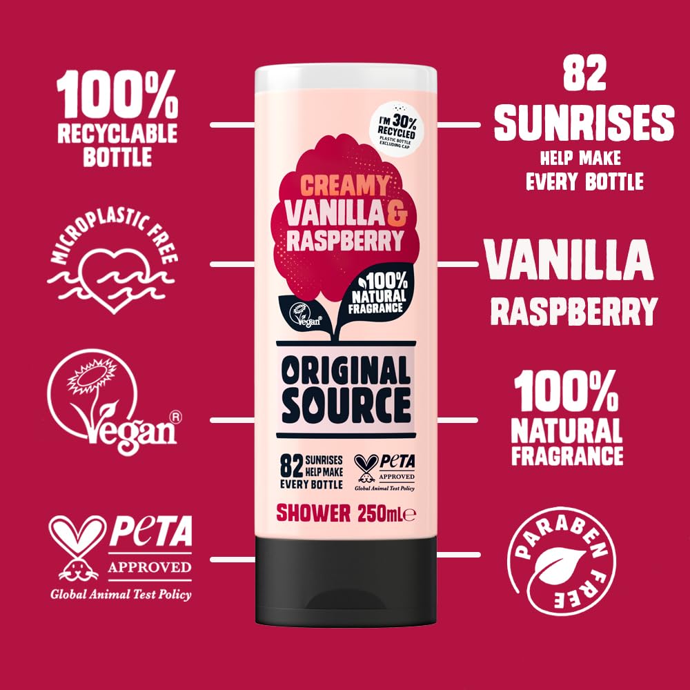 Original Source Shower Gel Vanilla Milk and Raspberry 250ml Pack of 6