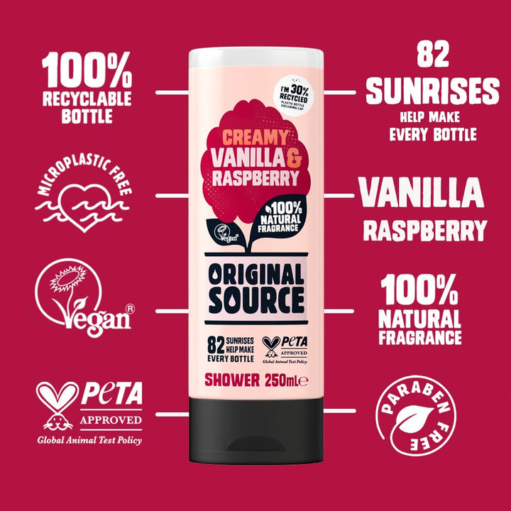 Original Source Shower Gel Vanilla Milk and Raspberry 250ml Pack of 6