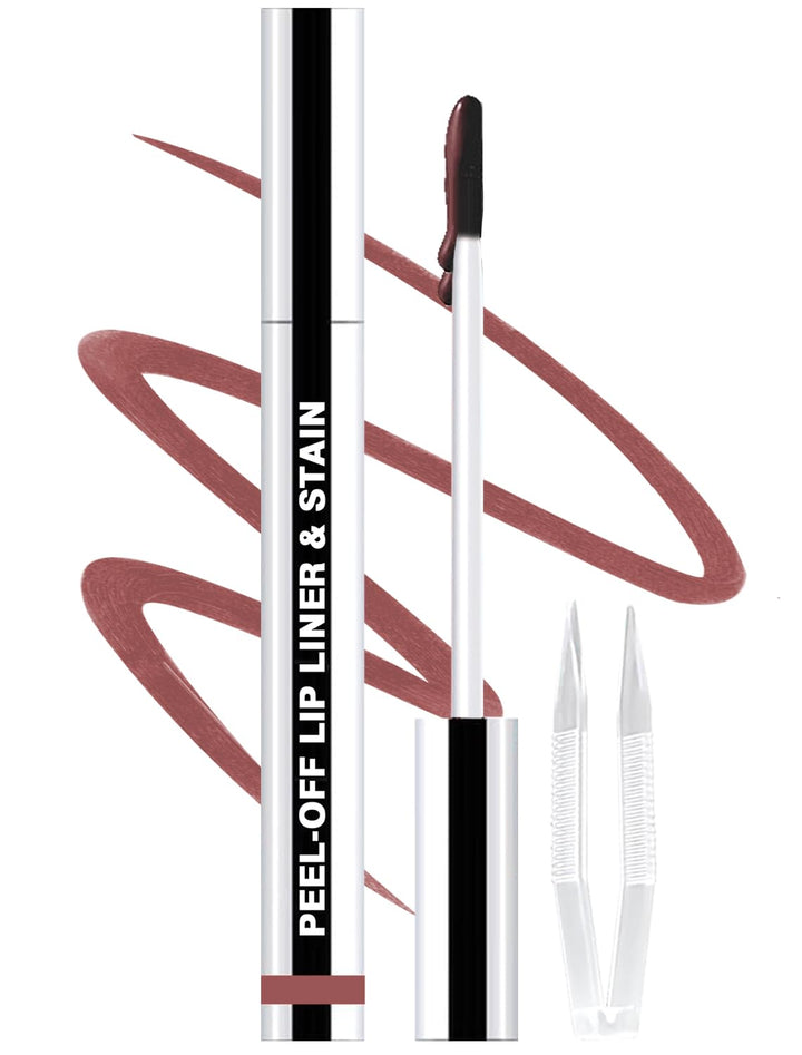 QCMME Lip Liner Stain Peel Off with Tweezer, Long Lasting Matte Lip Tattoo, Highly Pigmented Color Lip Tint Makeup, Waterproof, Transfer-proof Lipstain for Women, for All Skin Types