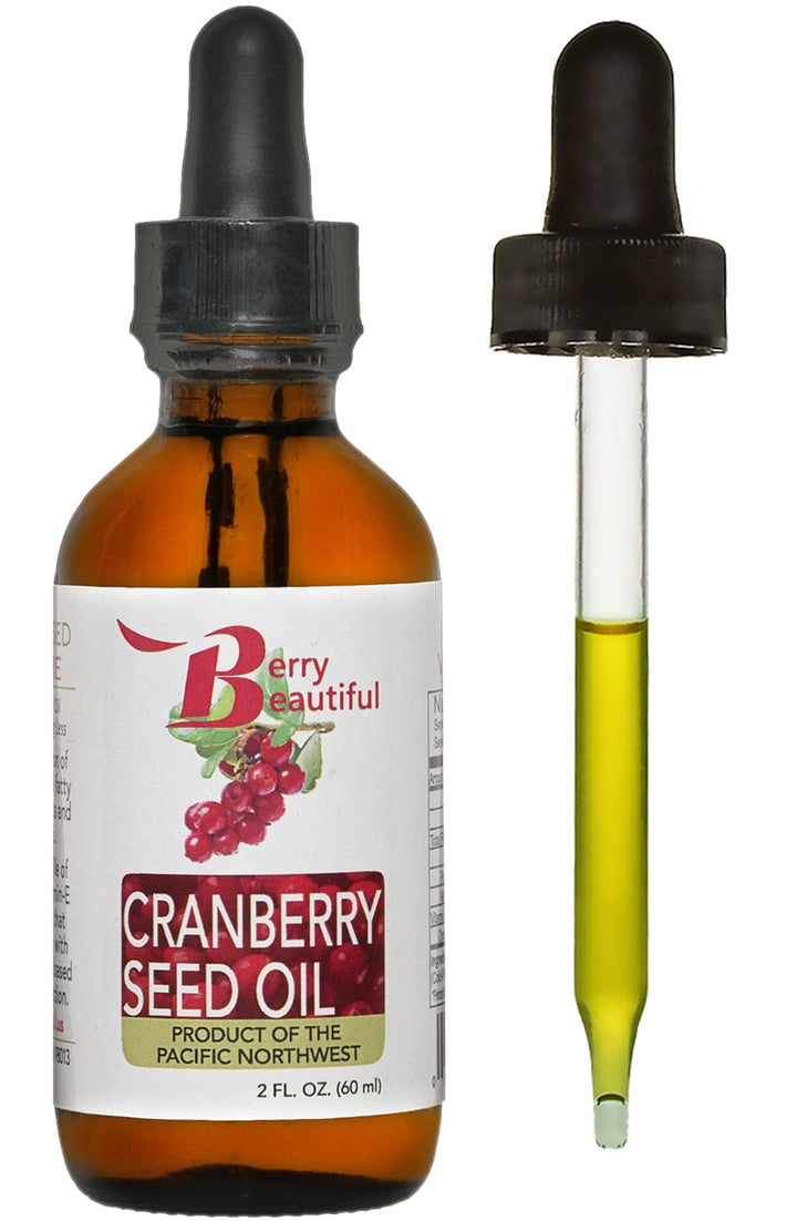 Cranberry Seed Oil - 2 Fl Oz (60 ml) Glass Bottle w/dropper - virgin, unrefined and cold-pressed by Berry Beautiful from US grown cranberry seed
