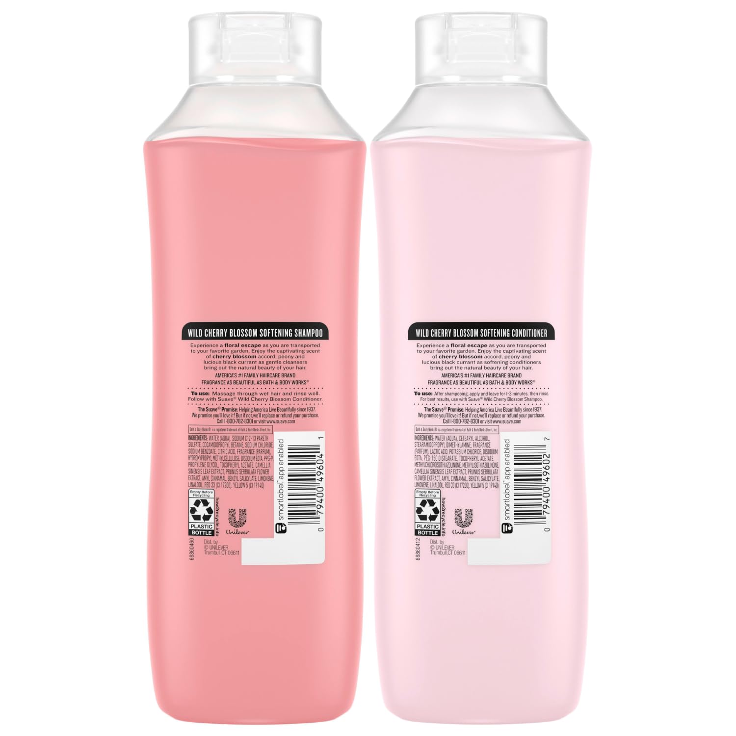 Suave Shampoo & Conditioner Set, Wild Cherry Blossom – Everyday Softening Formulas with Cherry Blossom Extract & Vitamin E, 22.5 Oz Ea (2 Piece Set)