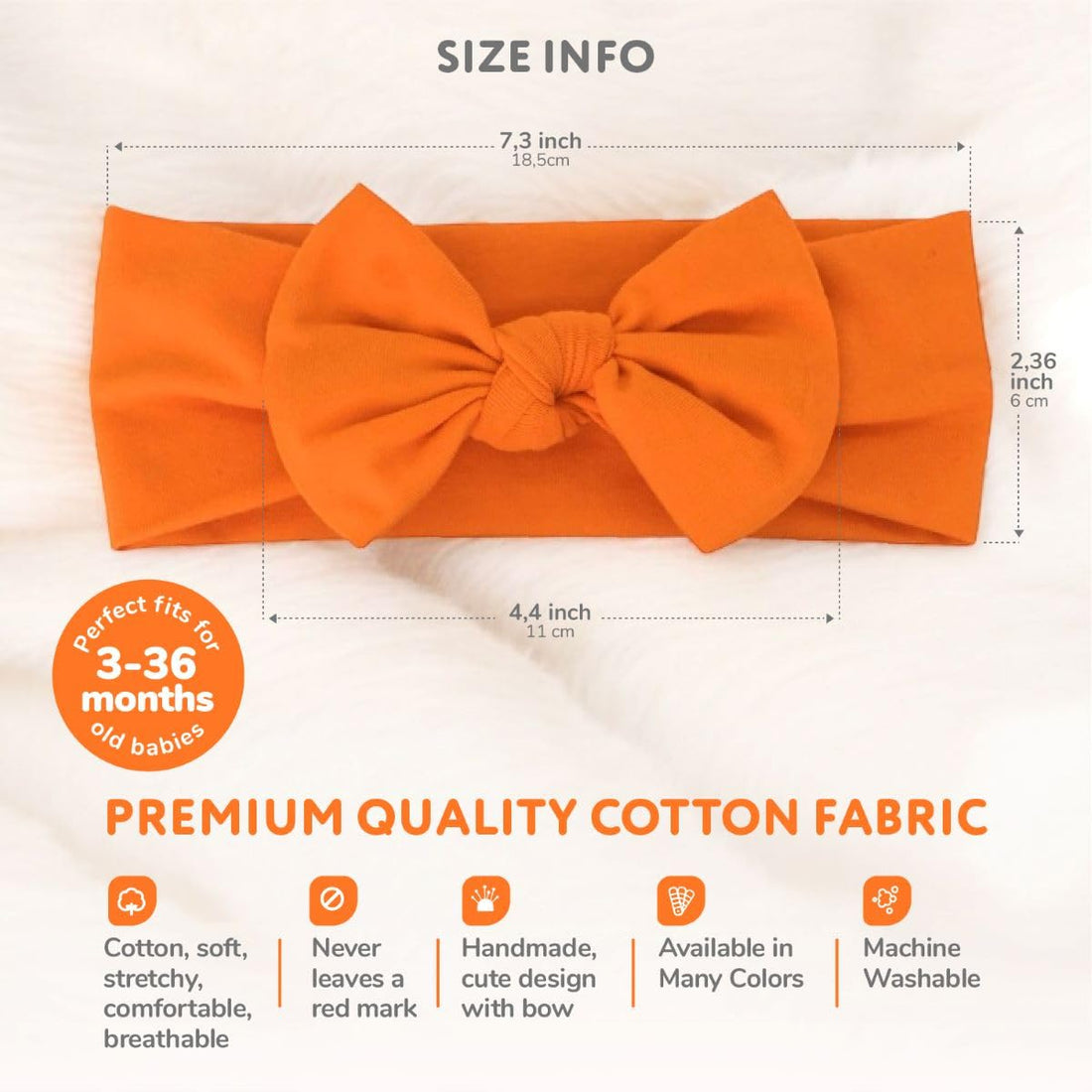 BABYGIZ Baby Girl Headbands-Infant,Toddler Cotton Handmade Hairbands with Bows Child Hair Accessories (Orange)