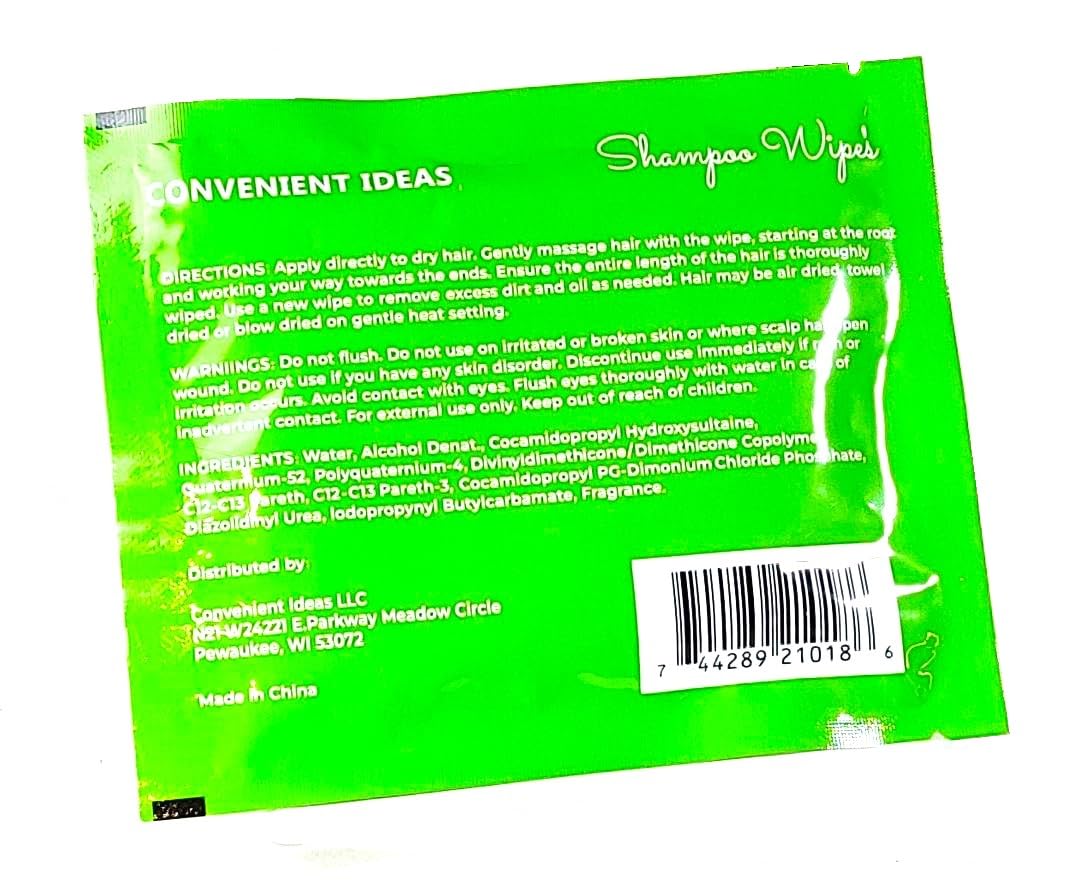 Generic Convenient Ideas Shampoo Wipes (8) Rinse Free Hair Cleansing Dry No Rinse, white