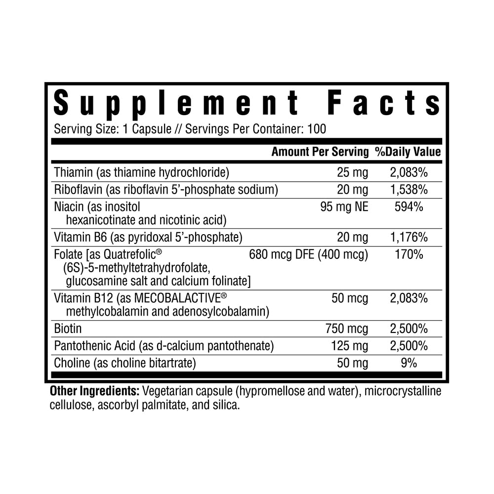 Seeking Health B Complex Plus - Vitamin B Complex Supplement with Choline & Riboflavin - Supports Brain Health, Digestion, & Energy - 100 Capsules