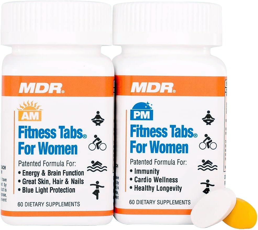 MDR Fitness Tabs Patented Multivitamin for Women Promotes ATP and NAD to Support Energy and Fitness - AM/PM Formulas - 2 Month Supply