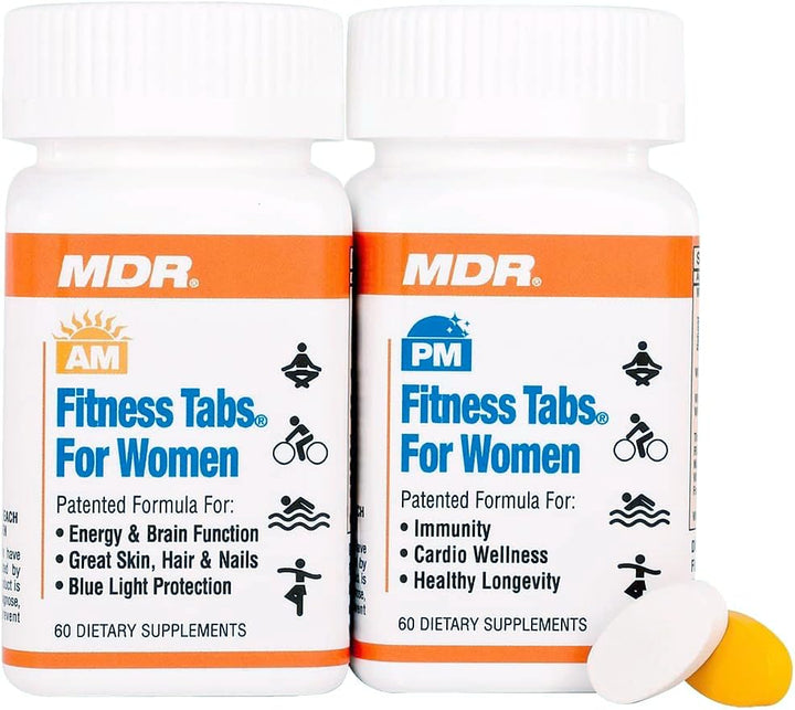 MDR Fitness Tabs Patented Multivitamin for Women Promotes ATP and NAD to Support Energy and Fitness - AM/PM Formulas - 2 Month Supply