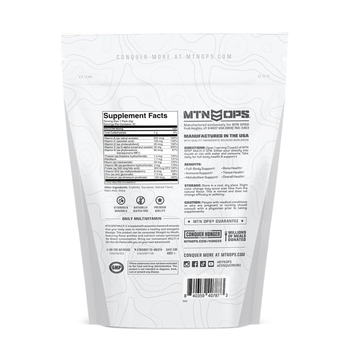 MTN OPS Multi-V, Daily Multivitamin for Women & Men with Immune Support, Safe for Kids, Gluten Free STM Packs, Variety of Flavors, 30 Servings