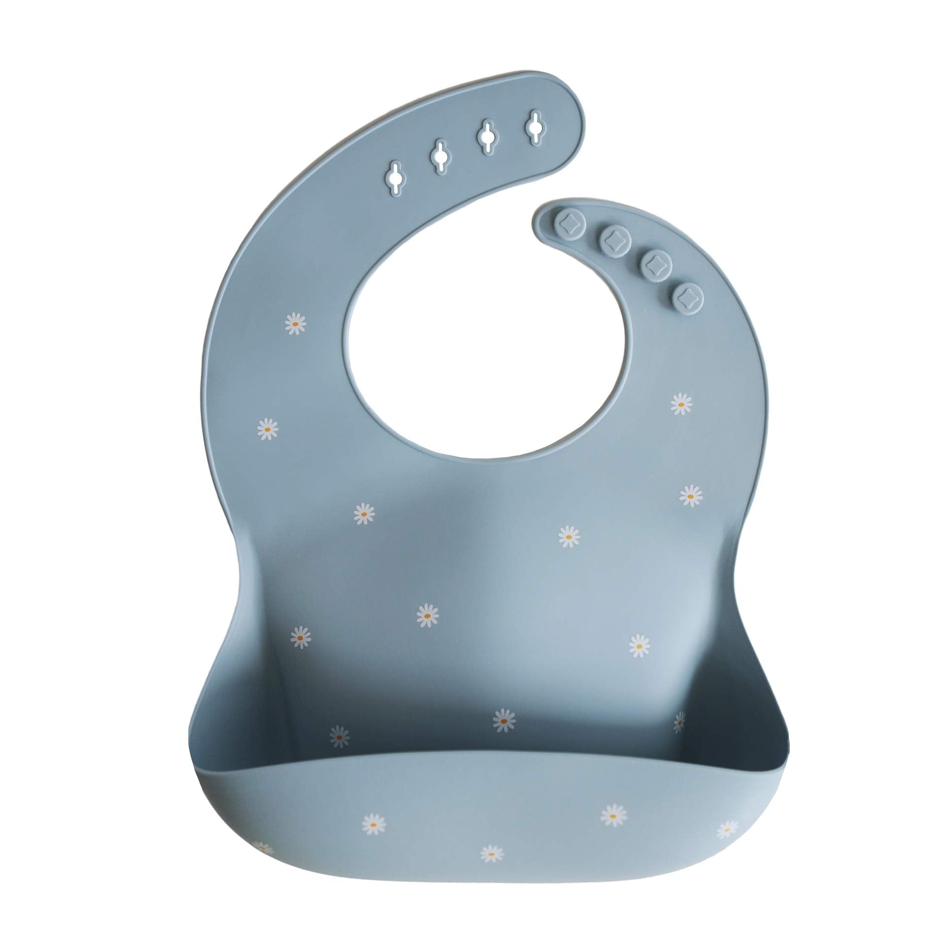 mushie Silicone Baby Bib | Adjustable Fit Waterproof Bibs (White Daisy)