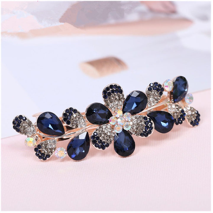 Casualfashion Women Girls Crystal Rhinestone Flower Pattern Hair Spring Clip Hairpin Sweet Hair Accessories (Dark Blue)