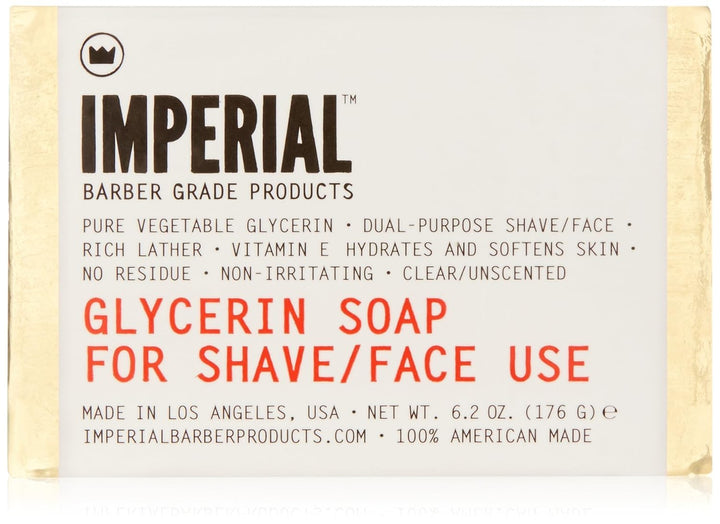Imperial Barber Glycerin Soap Two in One Cleansing & Shaving Bar Soap 6.2 oz -Made in the USA
