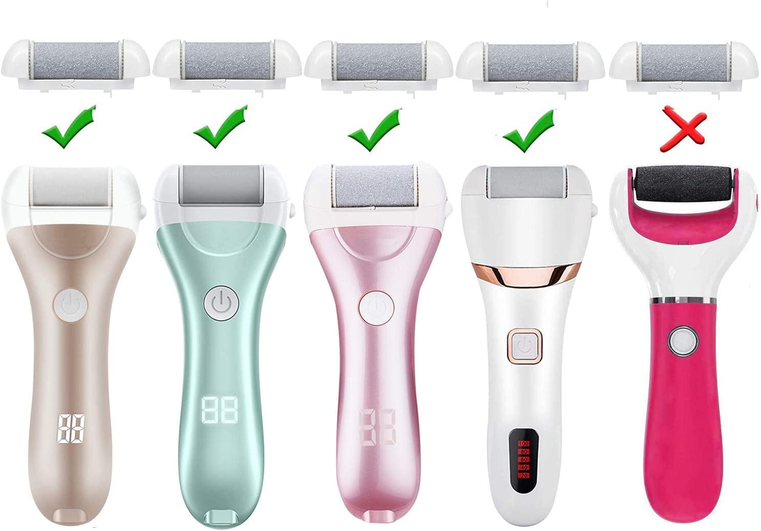 3 Different Replacement Roller Head for Model IW-9043 Electric Callus Remover, Foot File Pedicure Tools for Feet Callus Shaver Pedicure kit for Cracked Heels and Dead Skin