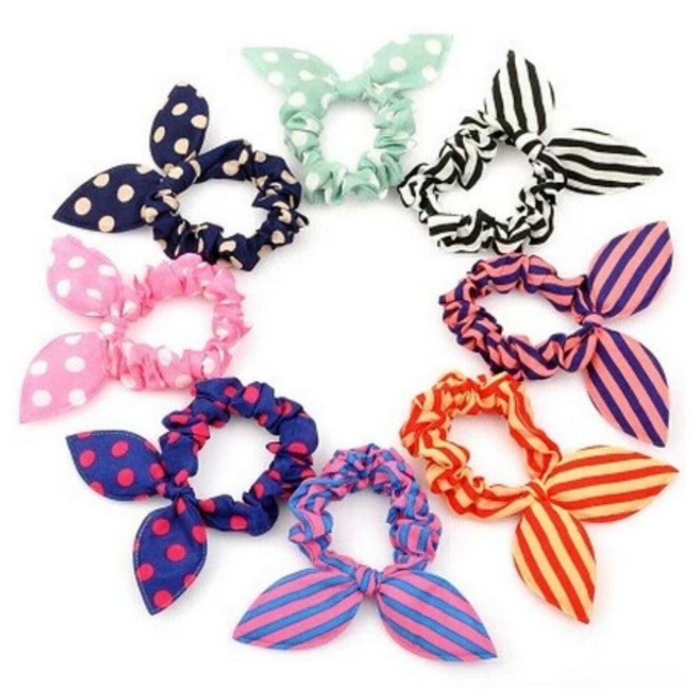 AKOAK 20 Pcs Per Pack Lovely Baby Girl's Rabbit Ear Hair Tie Bands Polka Dot Leopard Trip Ponytail Holder
