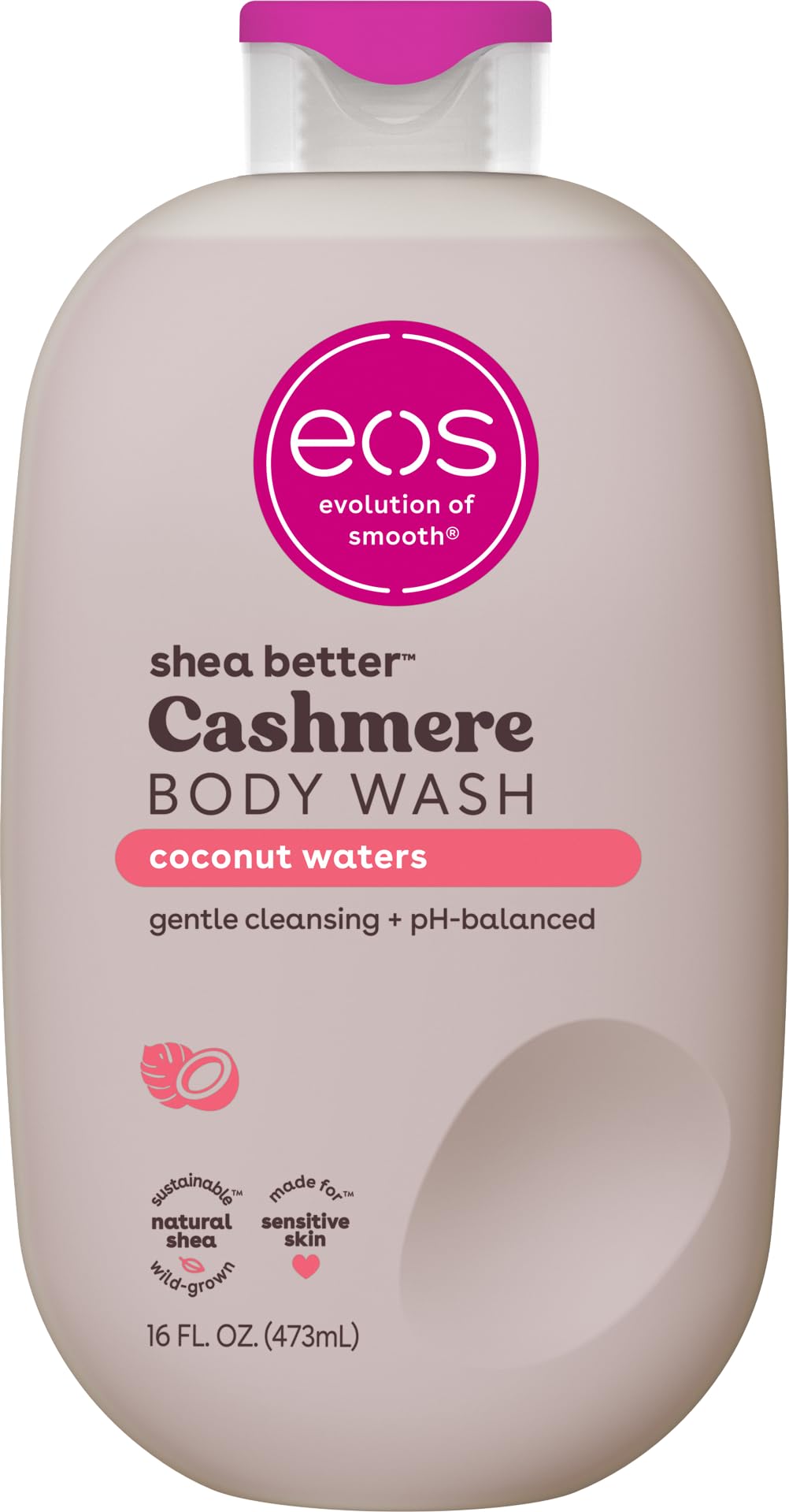 eos Shea Better Cashmere Body Wash, Coconut Waters, Moisturizing and Nourishing, pH Balanced Creamy Gel Formula, Paraben & Phthalate Free, Sensitive Skin,16 fl oz