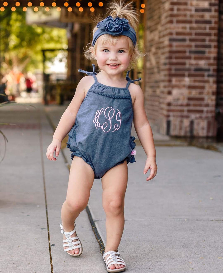 RuffleButts® Girls Soft and Strechy Blue Faux Denim Headband - One Size